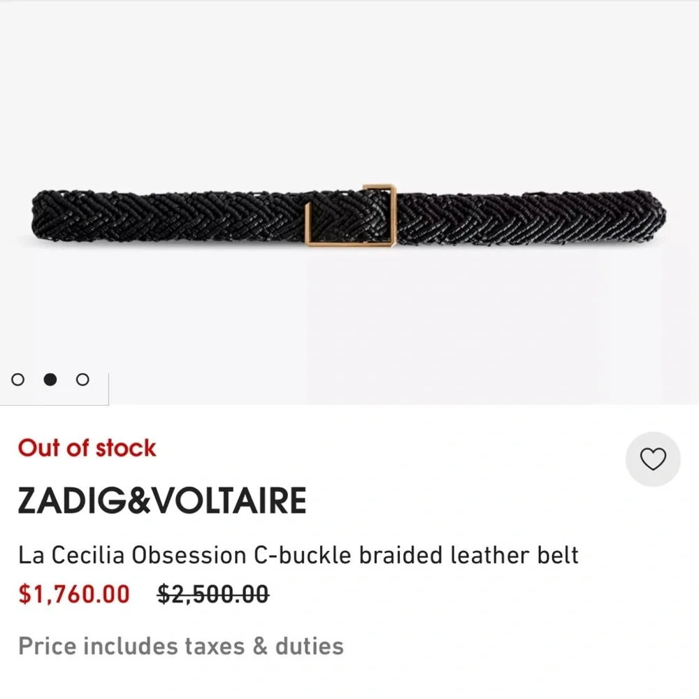Zadig & Voltaire La Cecilia Obsession Belt Noir OS Braided leather C Buckle
